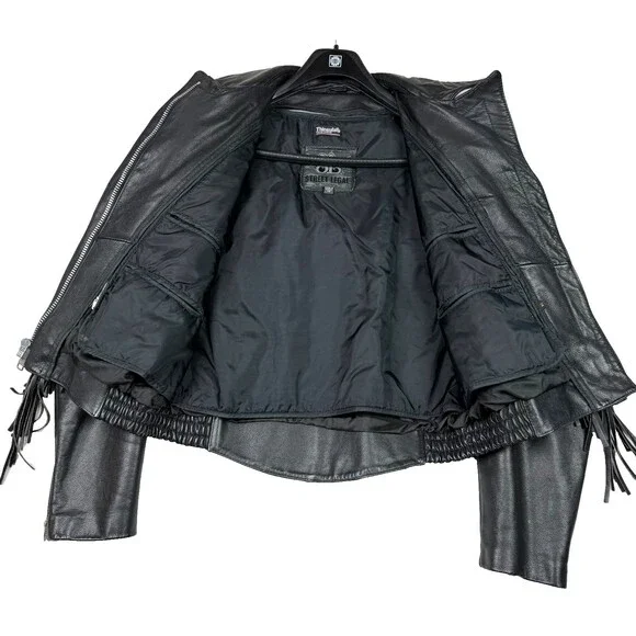 Vintage Bermans Street Legal Black Leather Fringe Motorcycle Jacket Women’s 14 - Picture 5 of 14